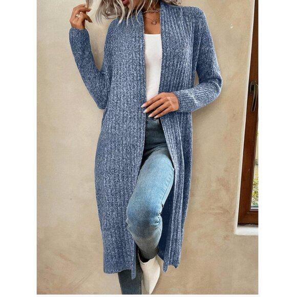 Blue Marled Drop Shoulder Duster Cardigan - Picture 4 of 7